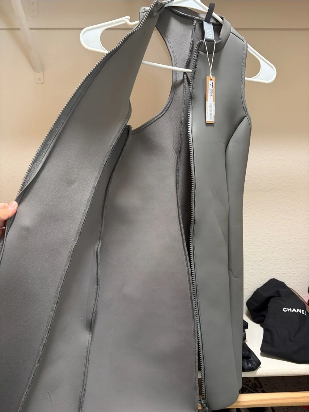SKIMS Charcoal Gray Neoprene Front-Zip One-Piece Swim dress